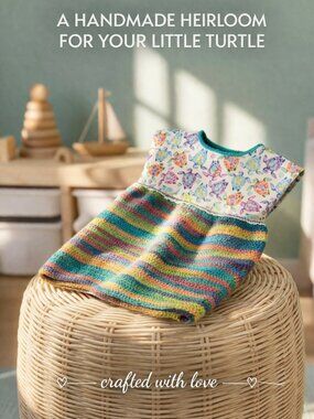 Handmade Baby Dress with Pastel Turtle Print With Lace and Crocheted Skirt